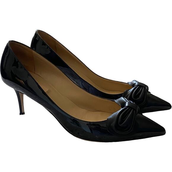 Valentino black patent bow pumps 41 low heel EUC sz 11 - Picture 1 of 12